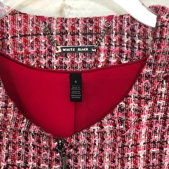 White House Black Market Tweed Moto Blazer Jacket • Pink / Reds • Sz 6 • EUC - Picture 6 of 13